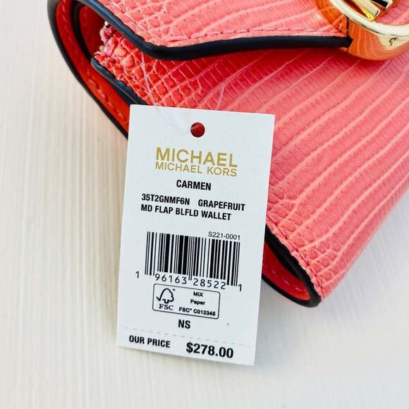Michael kors carmen trifold wallet leather grapefruit new - Picture 4 of 4